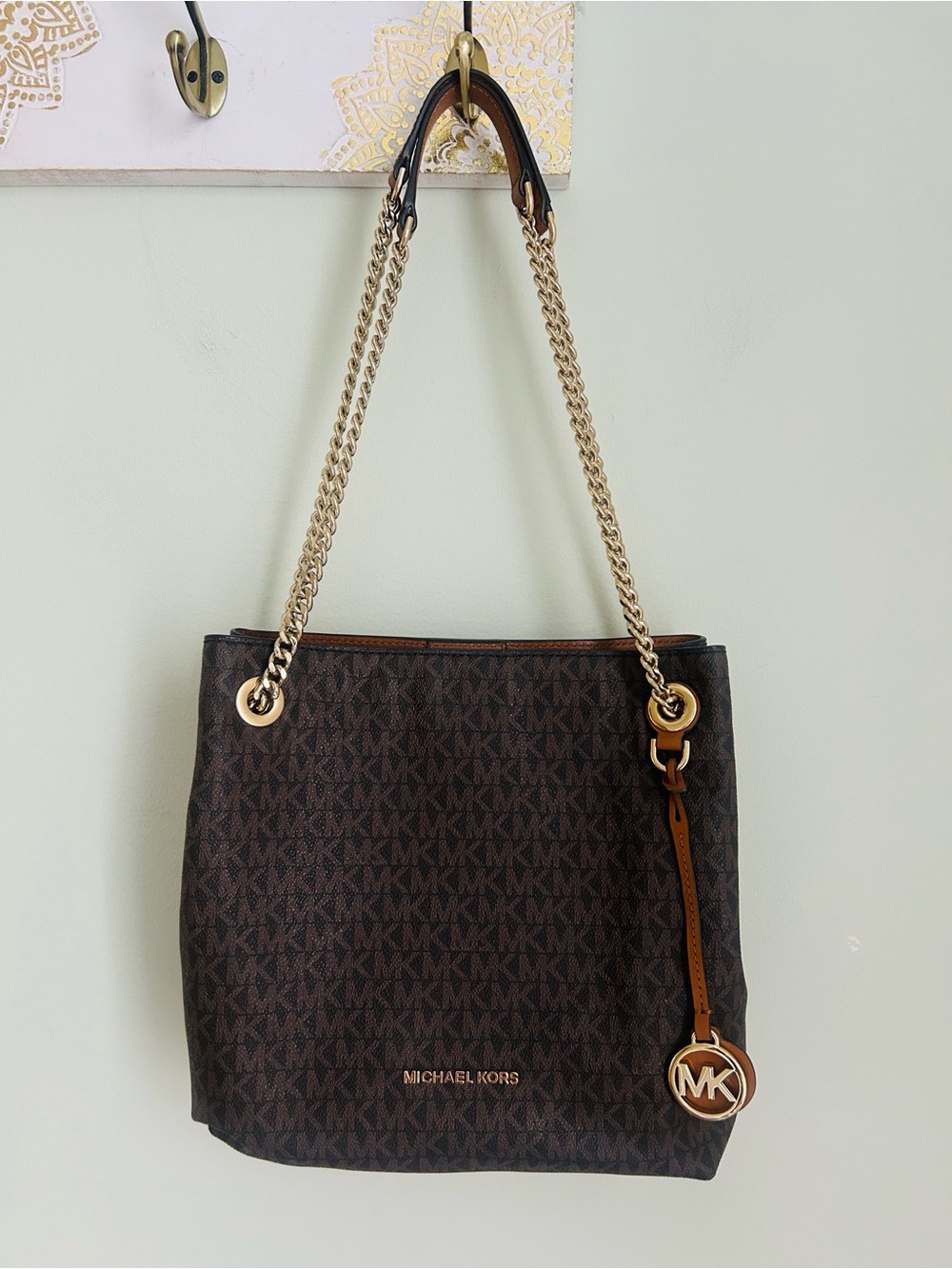 Michael Kors Dark Brown Signature Chain-Handle Tote